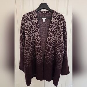 Chico's Wool Leopard Print Cardigan in Brown and Gray